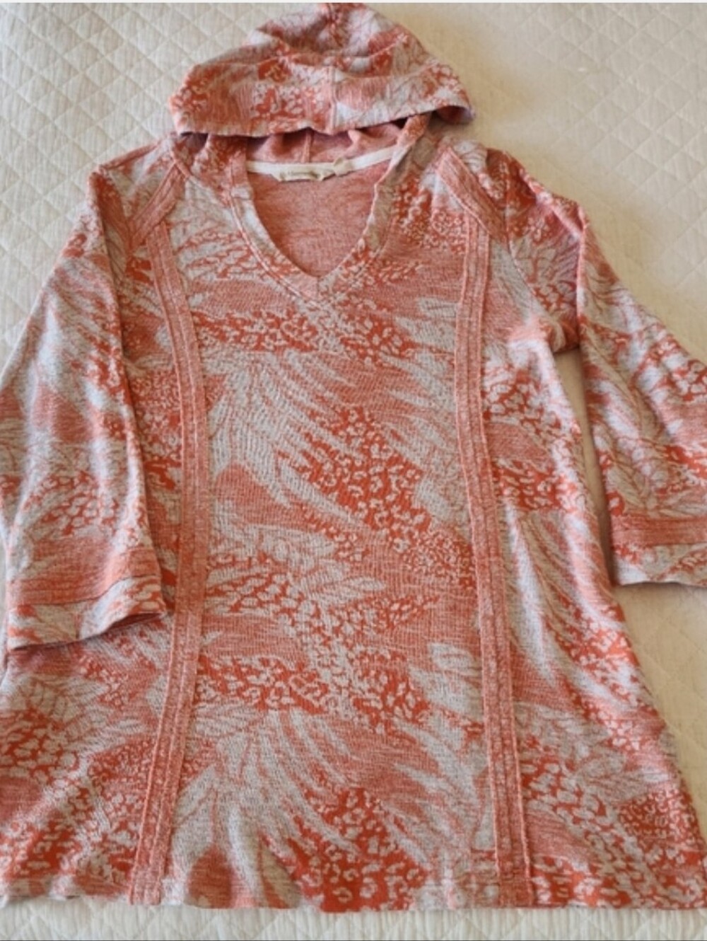 Soft Surroundings Coral & Gray Knit Top 100% Cotton